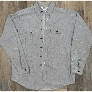 Vintage Five Brother Button Up Heavy Hickory Stripe Shirt L Gray Made in USA
